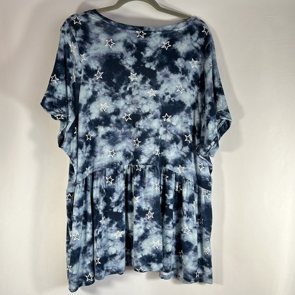 Lane Bryant Blue Tie Dye Star Babydoll Knit Stretchy Top - Picture 6 of 7